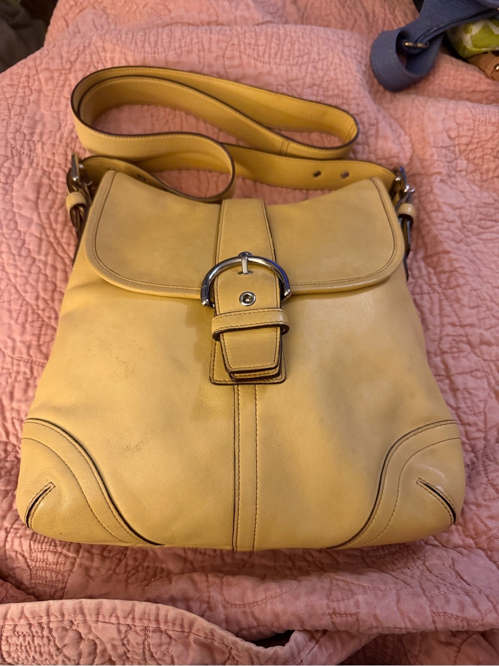 Coach Yellow Leather Buckle Flap Crossbody Bag